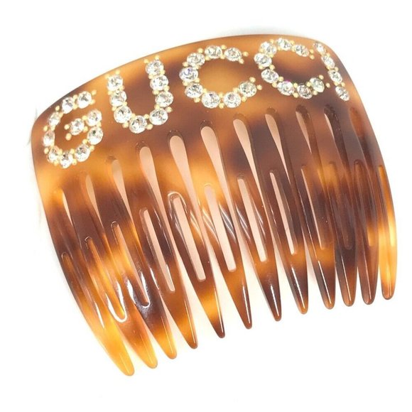 Auth GUCCI 503957 Rhinestone GG hair comb Plastic Brown